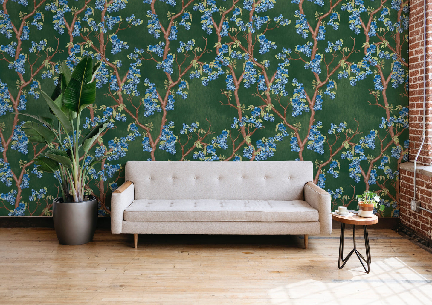 Luxe Blueberry Dream: Realistic Textured Tree Mural for Living Room and Bedroom Walls