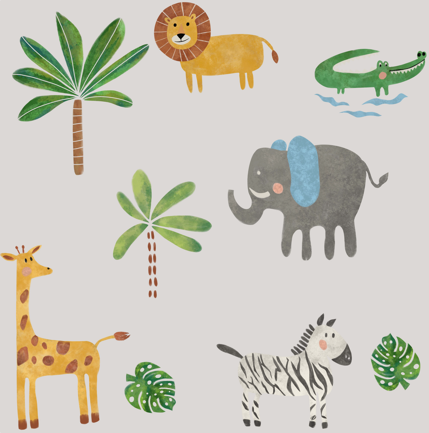 Handprinted Exotic Animal Wallpaper with Vibrant Colors for Kids' Spaces