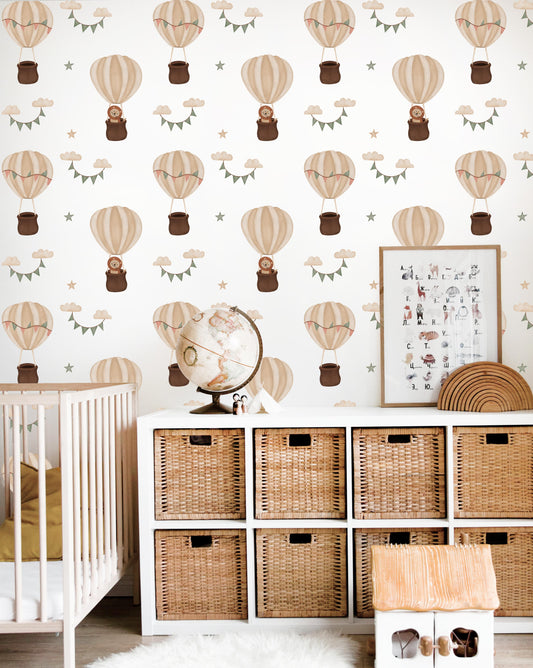 Air Balloons Nursery Wallcovering for Serene Kids' Spaces
